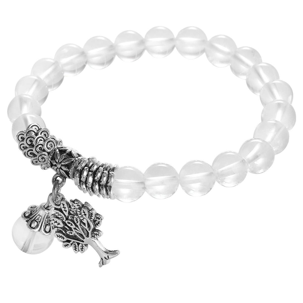 mookaitedecor Natural Clear Quartz Crystal Bracelet for Women Men Semi Precious Stone Tree of Life Stretch Bracelet, Reiki Chakra Healing Crystal Stone Beads Bracelet 8mm Tree of Life Jewellery Gift