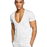 Rela Bota Mens Deep V Neck T Shirt Stretch Muscle Gym Workout Tee Shirt Short Sleeve Slim Fit Low Cut Tank Tops