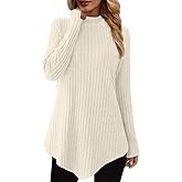 JUSTFASHIONNOW Mock Turtleneck Tops for Women Cozy Sweaters Trendy Long Sleeve Shirts Tunic Tops to Wear with Leggings