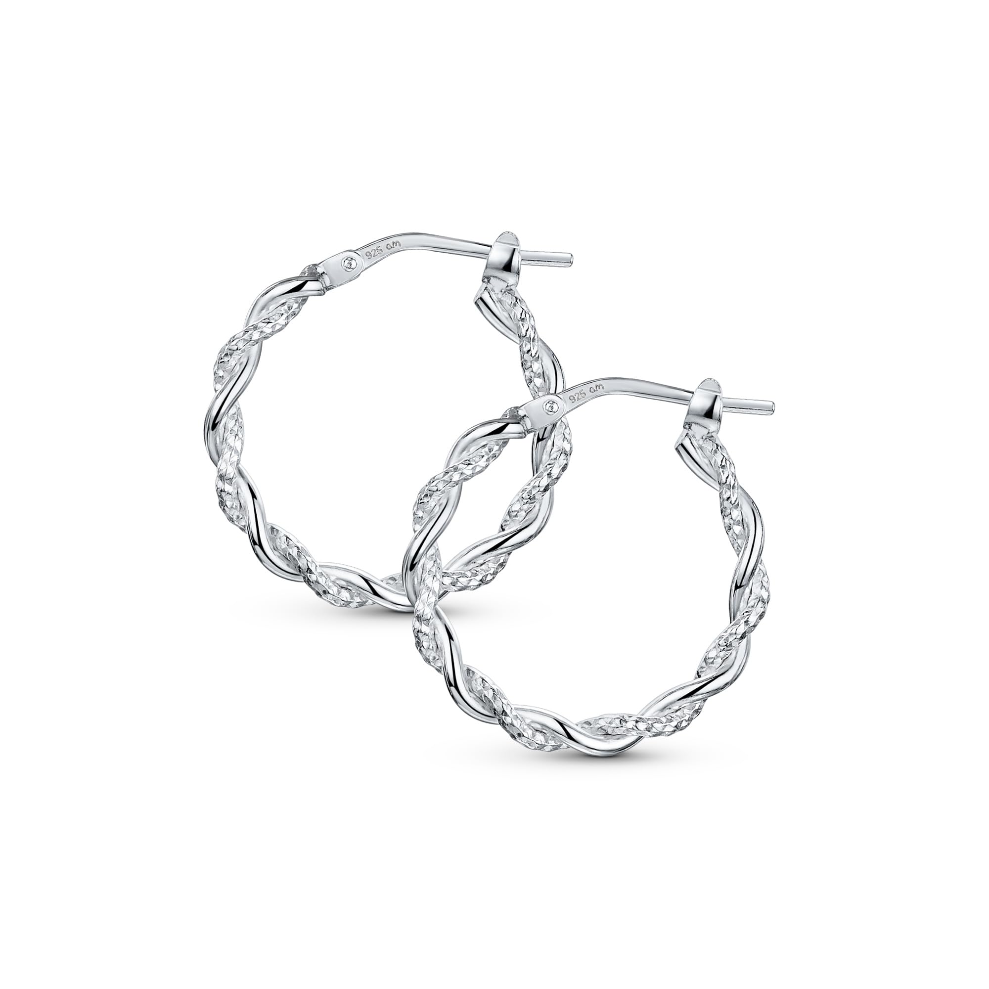 Amberta Italian 925 Sterling Silver Twisted Hoop Earrings for Women: Spiral Hoop Twist Earrings 20 mm