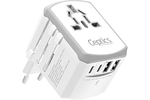 Ceptics Universal Travel Adapter 17.5W, 5 in 1 Universal Laptop Charger with 2X USB-A & USB-C 3.5A for Mobiles, Laptops, Came