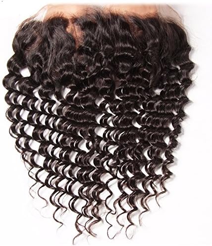 Longqi Brazilian Curly Lace Frontal Remy Human Hair Curly Ear to Ear Full Lace Closure Lace Frontal Kinky Curly 13x4 100% Unprocessed Virgin Hair Free Part Closure Natural Color 12"