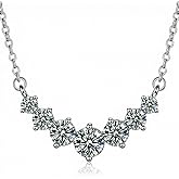 LMUWECNO 2.8ct Moissanite Necklace for Women, 7-Stone Smile Pendant, 18K White Gold Plated Sterling Silver, D Color VVS1, Adjustable Chain, Anniversary Birthday Jewelry Gift for Wife Mom