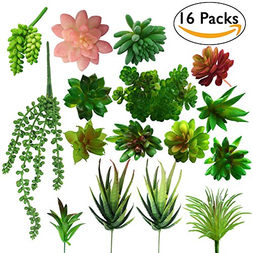 ZALALOVA Artificial Succulent Plants 16Packs Fake Succulents Assorted Faux Succulent in Different Green and Red Textured Artificial for Floral Arrangement Home Decoration