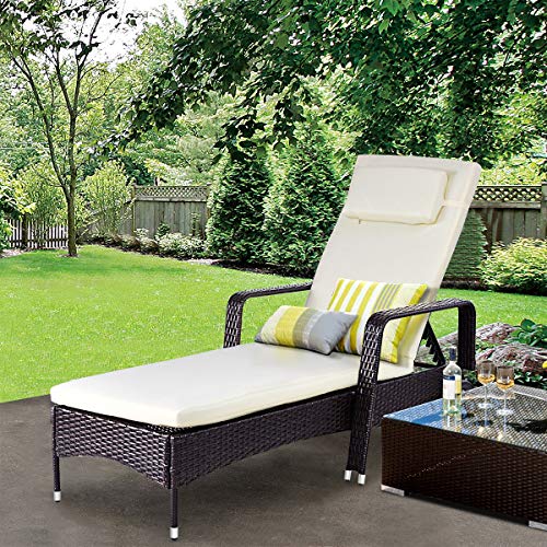 Casart Outdoor Rattan Recliner Chair, Patio Chaise Lounge with