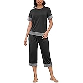 HONG HUI Women's Pajama Set Sleepwear Tops with Capri Pants Casual and Fun Prints Pajama Sets