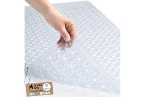 GORILLA GRIP Patented Bath Tub Shower Mat, Machine Washable Bathtub Floor Liner Mats, Suction Cups and Drain Holes to Keep Tu