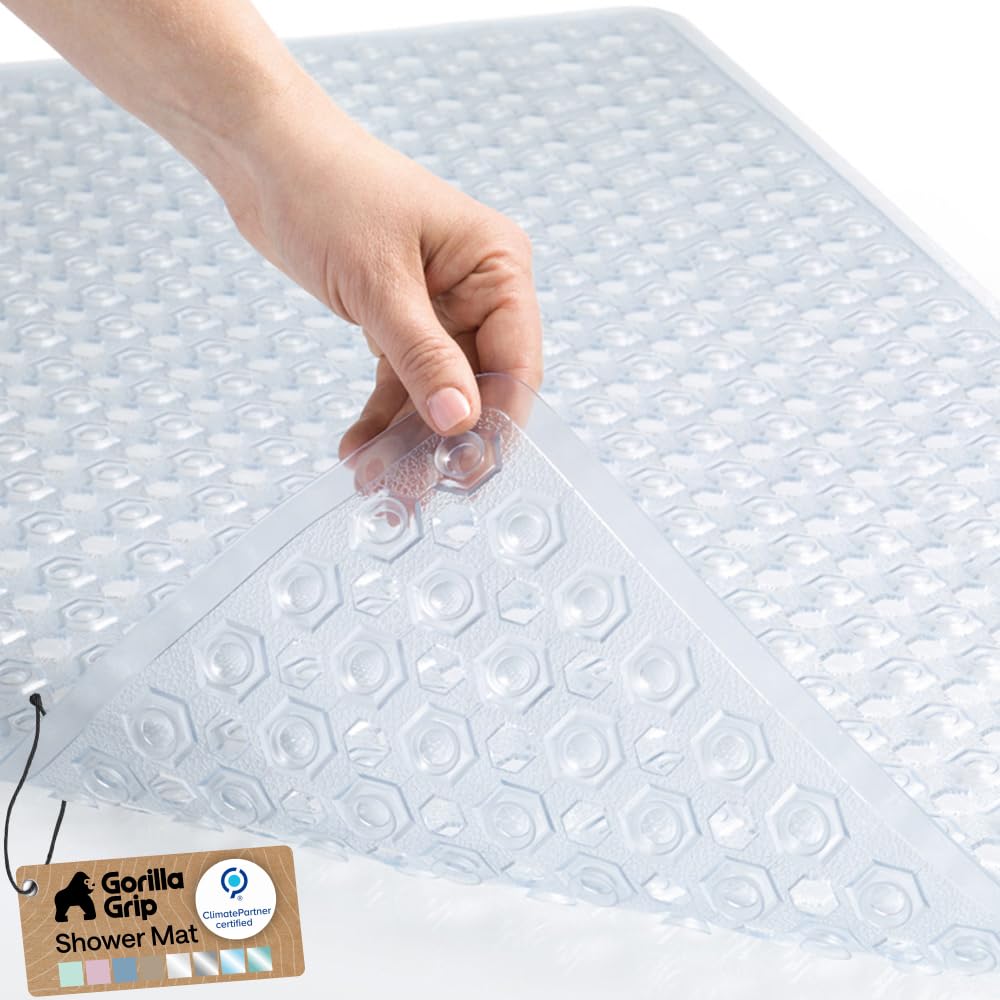 GORILLA GRIP Rectangle (35-Inch-by-16-Inch) Non-Slip Machine Washable Bath Mat, Clear