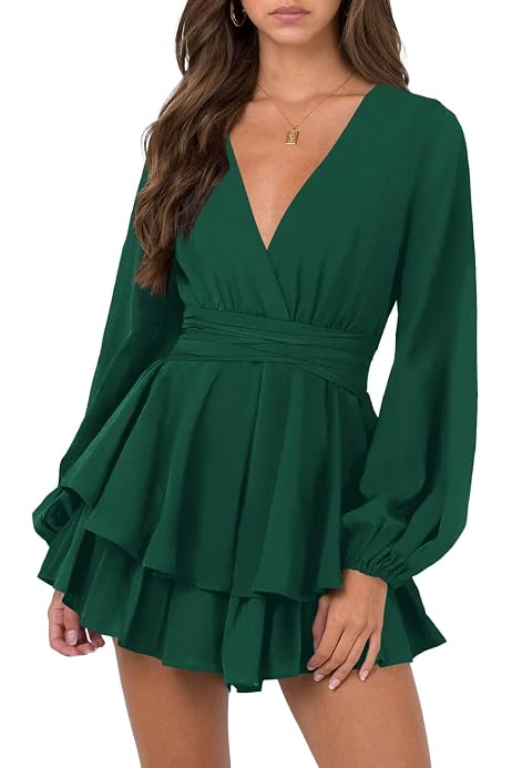 Vesnoyci Women's Floral V-Neck Swing Dress - Long Sleeve Ruffle Hem Boho Midi Dress (Sizes S-XL)