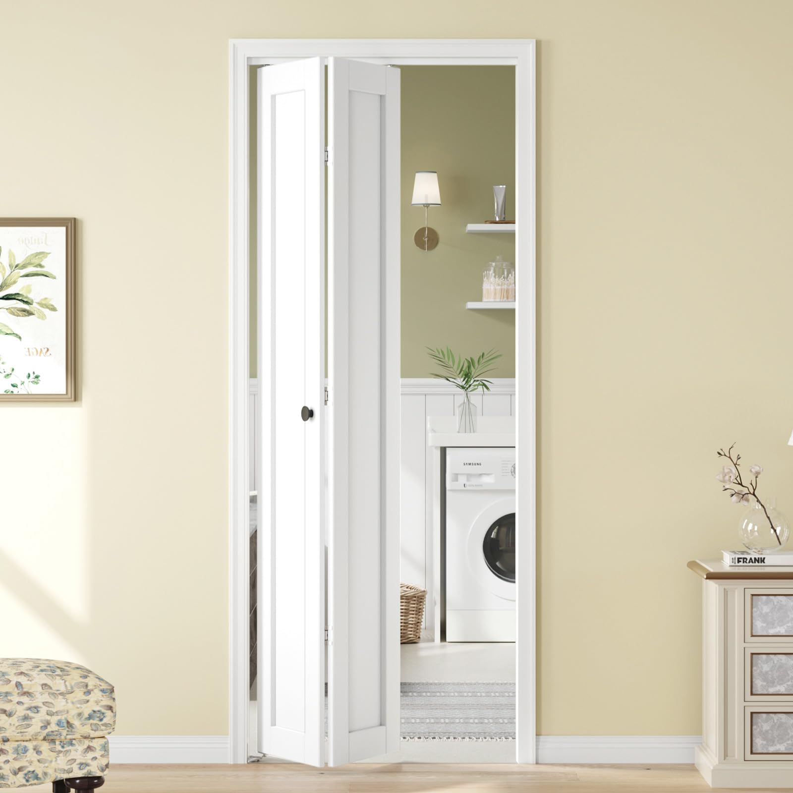 View 1 of **************ONLY THE DOOR, MISSING ALL MOUNTING HARDWARE**************
Roymelo Bifold Doors for 30"x 80" Opening,1-Panel Sliding Interior Closet Folding Barn Door Slab with Concealed Hardware Kit,MDF Wood Panel,White Water-Proof PVC Surface,Preassembled