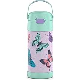THERMOS FUNTAINER Water Bottle with Straw, 12oz, Butterfly Frenzy | Kids Stainless Steel Insulated Water Bottle, Keeps Drinks Cold Longer for School &amp; Play, BPA-Free