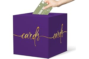 CINSOEN Purple Card Box with Gold Foil Design - Wedding, Party, Graduation & Baby Showers, Raffle Ticket & Money Box