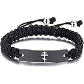 Russian Orthodox Cross Braided Bracelet, Crucifix Crosses Symbol Cuff Religious Russia Ukraine Faith Reminder Jewelry Christian Gifts for Church Communion Rope Bracelet for Men Women (Black)
