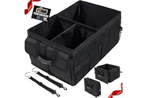 GORILLA GRIP Large Capacity Sturdy Trunk Storage Organizer, Slip and Water Resistant Collapsible Organization Container, Holiday Gifts for Men, Women, Multi Compartment Car or SUV Accessories, Black
