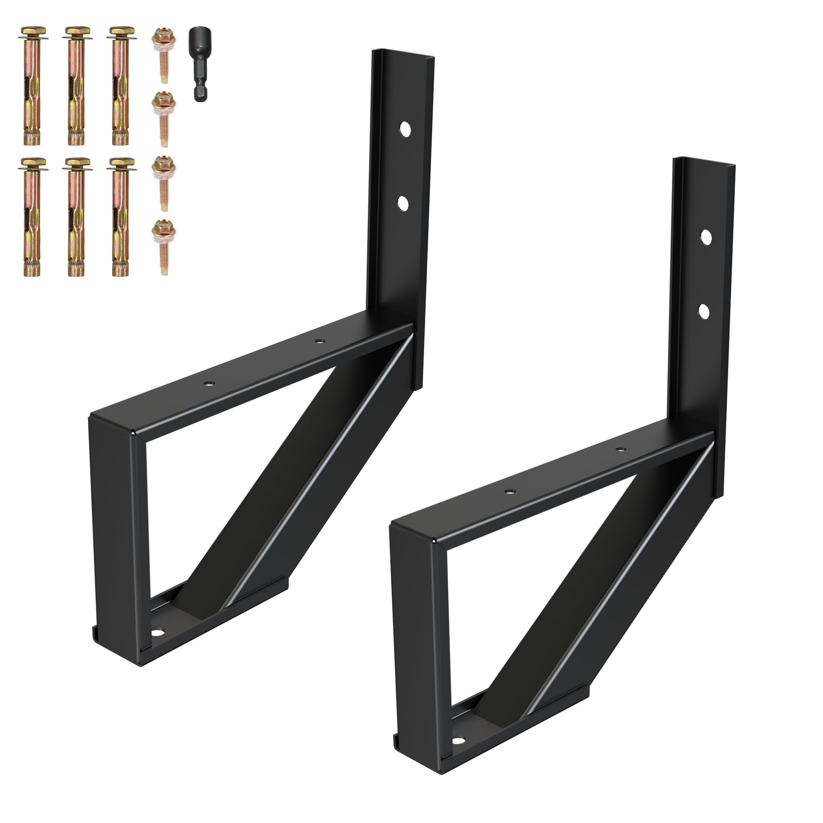 Photo 1 of 2PC Steel Stair Riser 1-Step, Metal Stair Stringer Load Capacity 3000 Lbs for Outdoor Stairs, Metal Steps for Deck Height 12.87", Anti-Rust Powder Coating, Black