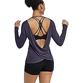 Muzniuer Women's Long Sleeve Workout Shirts Backless Yoga Shirts Cross Back Open Shirt