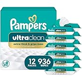 Pampers Ultra Clean Baby Wipes (Previously 'Free & Gentle'), 99% Water, Hypoallergenic, Unscented, 100% Plant Based, Plastic-Free, 936 Baby Wipes Total (12X Flip-Top Packs) [Packaging May Vary]