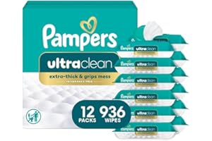 Pampers Ultra Clean Baby Wipes (Previously 'Free & Gentle'), 99% Water, Hypoallergenic, Unscented, 100% Plant Based, Plastic-Free, 936 Baby Wipes Total (12X Flip-Top Packs) [Packaging May Vary]