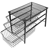 3S Stackable 3 Tier Sliding Basket Organizer Drawer, Cabinet Storage Drawers,Balck …