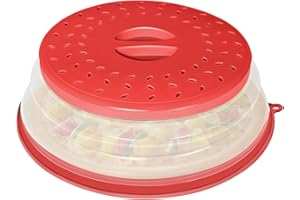 CasaCulina Collapsible Microwave Splatter Cover, Vented Microwave Lid with Hook Hole, Splatter Guard for Plate Dish Bowl, Vegetable Fruit Colander Multi-function Kitchen Gadget, BPA-Free (Red)