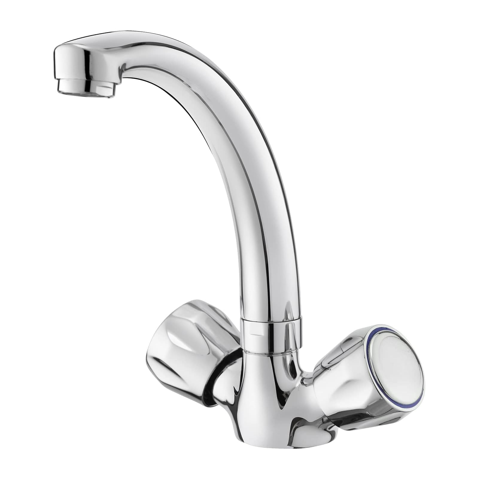 BATHWEST Compact Kitchen Sink Tap, Dual Knob 360° Swivel Solid Brass Chrome Modern Tap 1027