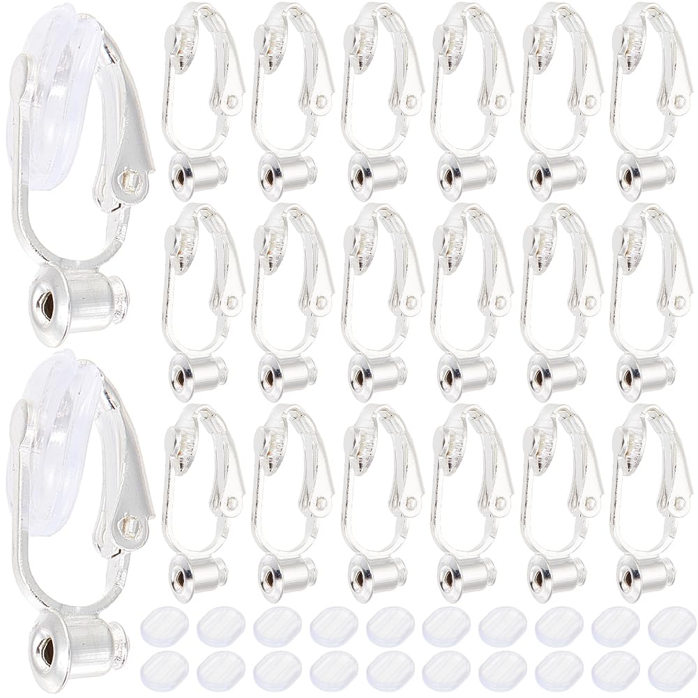 SOFPLATE 1 Box 36Pcs Silver Earring Converter Clip on Earrings Backs Brass with Comfort Pads Painless Earring Components Earring Clips for Non Pierced Ears jewellery Making Supplies DIY Craft Beginner