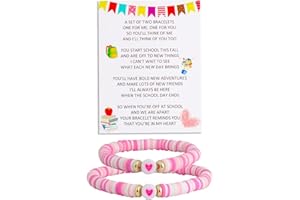QqzsJewls First Day of School Gifts for Mother Daughter Back to School Bracelets Set of 2 Mommy and Me Matching Heart Wish Bracelet Jewelry Gifts