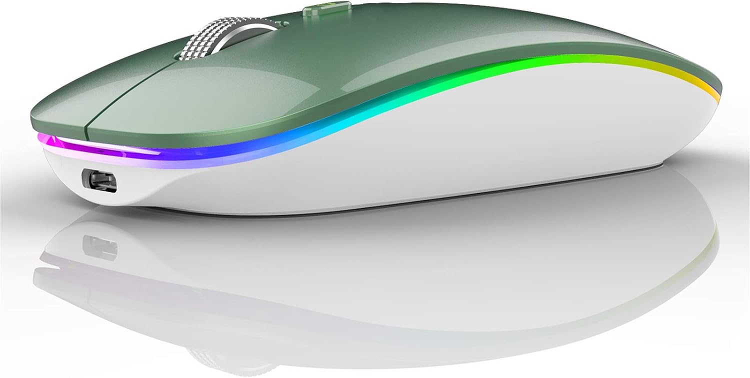 Uiosmuph G12 Wireless Mouse, 2.4GHz with USB Receiver & USB C Adapter, Slim Rechargeable Silent Wireless Mouse for Laptop PC