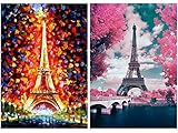 ONEST 2 Packs DIY 5D Diamond Painting Set Full Drill Diamond Painting Wall Stickers for Living Room (Eiffel Tower)