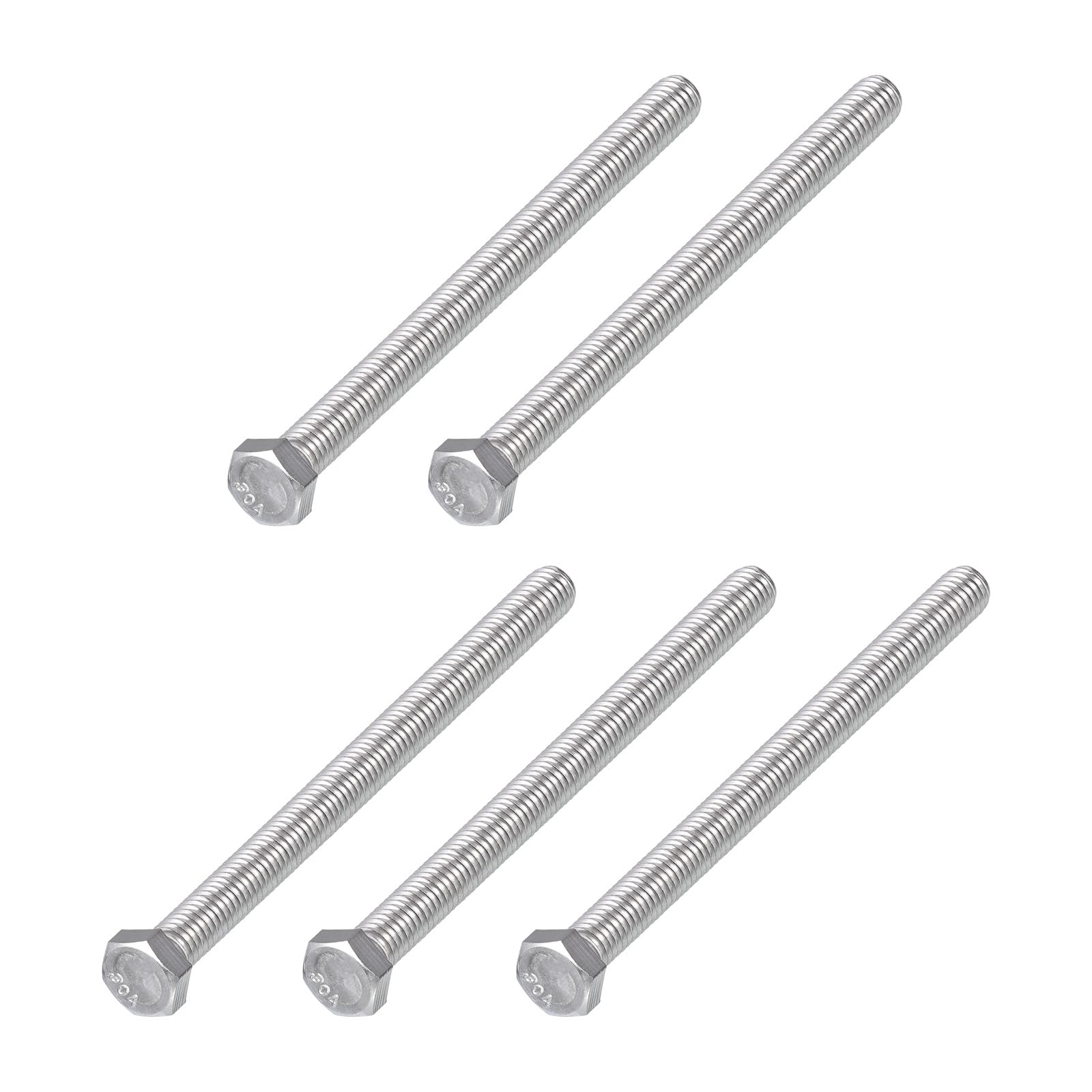 METALLIXITY Hex Head Bolts (3/8-16 x 5") 5Pcs, 304 Stainless Steel 18-8, Fully Threaded, External Hex Drive, Plain Finish, Hex Head Screw Bolt, Silver