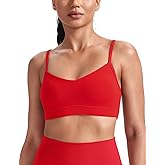 HeyNuts Womens V Neck Sports Bra, Spaghetti Thin Straps Camisole Yoga Tops Padded with Built in Bras A-C Cups
