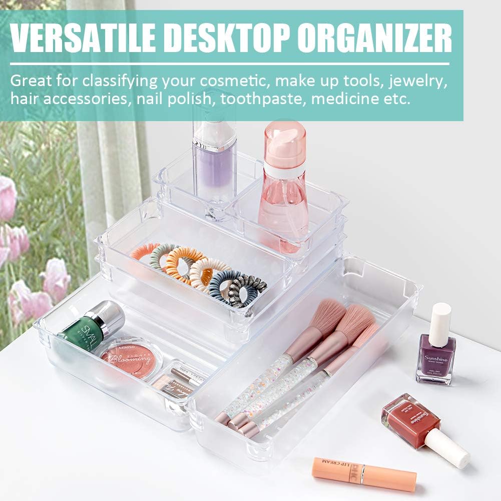 24 PCS Drawer Organizer Plastic Makeup Drawer Organizer 5 Size Silverware Drawer Organizer Versatile Kitchen Utensil Bathroom Office Storage Drawer Divider Bin Tray for Desk Dresser Vanity Cabinet: Home & Kitchen