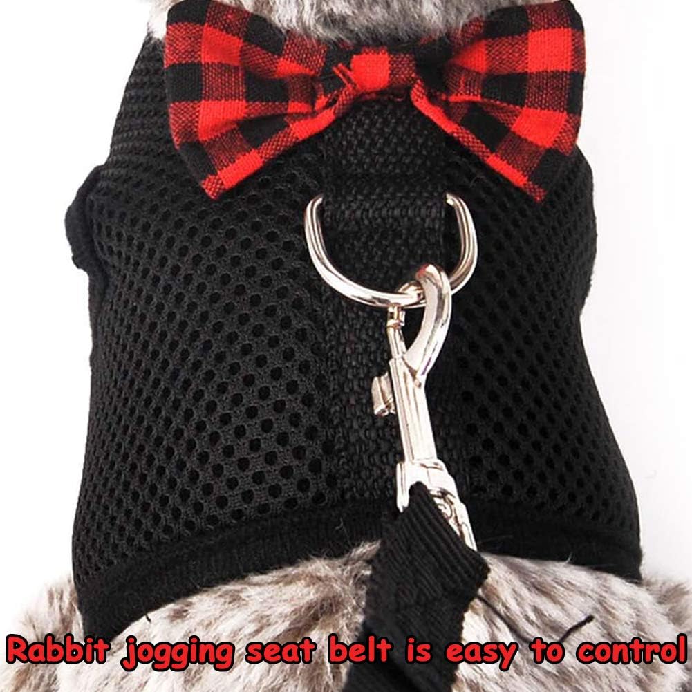 Soft Harness With Leash for Small Animals Rabbit Harness and Lead Set including Cute Bow Tie and Bell Mesh Adjustable Vest Harness - Image 5