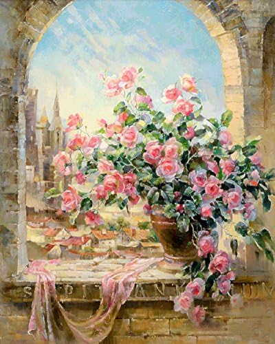 Fengtuo DIY Oil Painting Paint by Number Kit Canvas Painting Hand Colouring Decorative Picture-Flower in Vase 16"X 20"- Framed