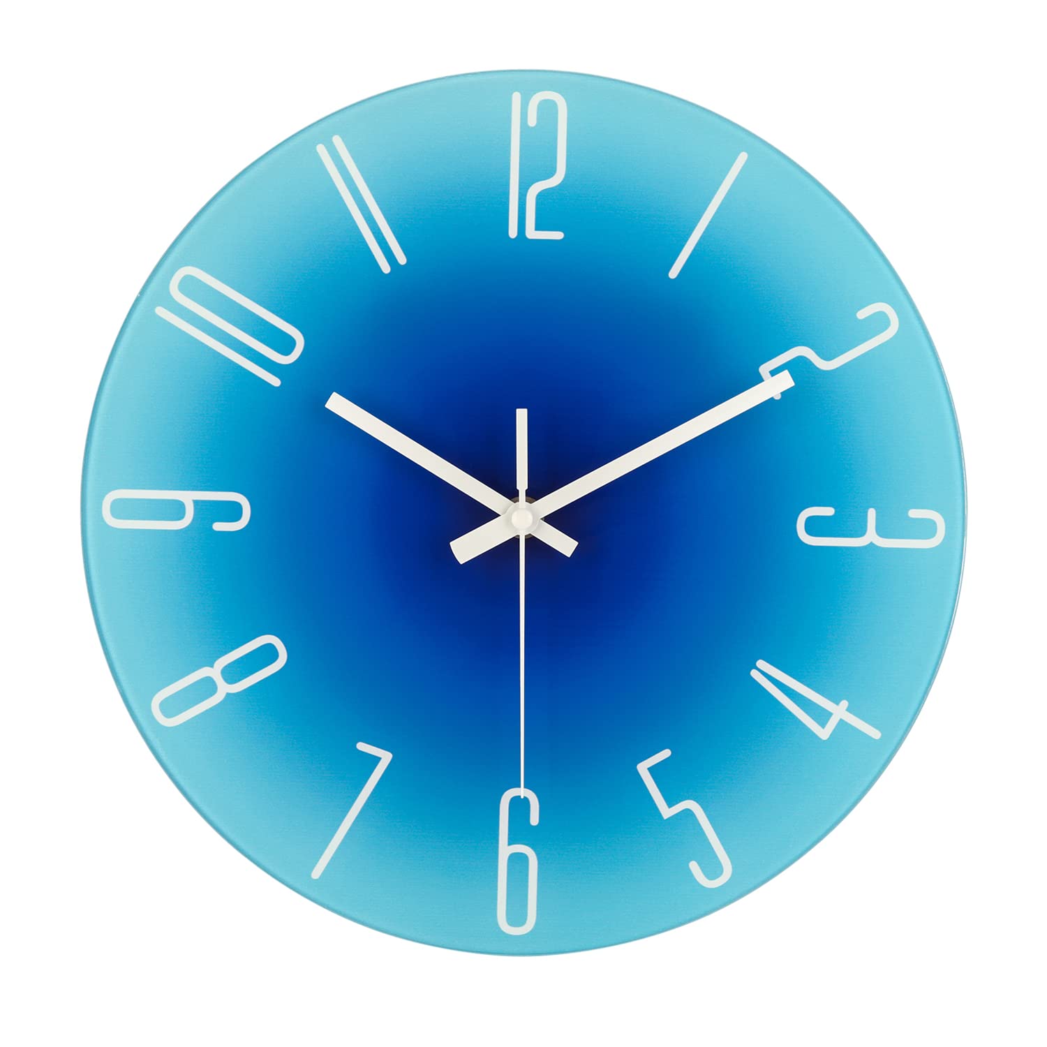 Topkey 12 Inch Silent Glass Wall Clock Easy Readable Big Numbers Non Ticking Round Stylish Gradient Modern Decorative Clock for Home Bedroom Living Room Dining Room Kitchen and Office -Blue