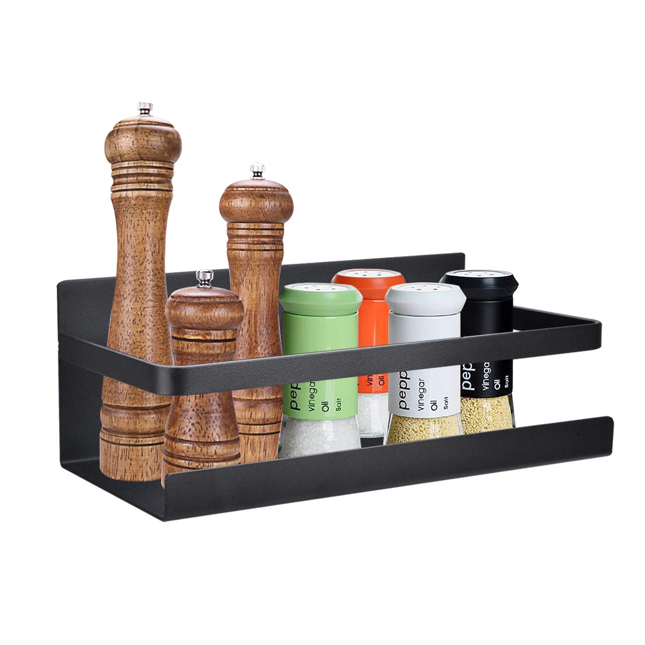 Magnetic Fridge Spice Rack Organiser Hanging Rack Refrigerator Spice Storage Wall Mounted Paper Towel Holder with Shelf Kitchen Roll Dispenser Spice Rack Bathroom Organiser (Black-D)