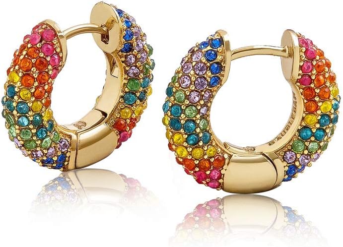 Huggie Hoop Earrings, Colorful Crystal Gold Plated Cartilage Earrings Hoops Fashion Jewelry Gift for Women Girls