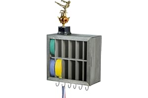 MyGift 12 Belts Taekwondo Belt Display, Vintage Gray Wood Karate Belt Display Rack with Trophy and Medal Display Rack, Martial Arts Belt Holder Cabinet for Kids and Adults, Karate Gifts for Boys