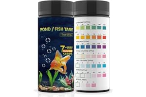 AKSBTEC 7IN1 Aquarium Test Strips-Aquarium Test Kit for Freshwater&Saltwater-Fish Tank Test Kit Quick&Accurate Testing Nitrate Nitrite Hardness Free Chlorine pH Carbonate Total Alkalinity 50 Strips