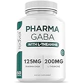 Teaveli Pharma GABA with L Theanine Supplement - 100mg PharmaGABA and 200mg L-Theanine - Clean Label - Supports Calm and Focus - No Additives or Preservatives – 60 Veggie Capsules