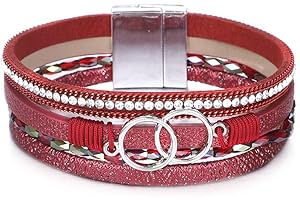 KSQS Multi-layer Leather Wrap Cuff Bracelet, Boho Wide Braided Buckle Bracelets for Women, Waterproof Leather Wristband Bangles