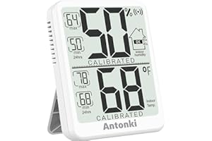 Antonki Room Thermometer Indoor Hygrometer, Digital Humidity Gauge, Temperature and Humidity Meter with Max/Min Record Monitor Sensor for Home, Nursery, Reptile Pets, Plants - Small Size