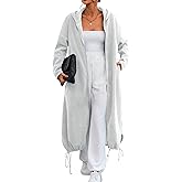 Ebifin Women's Oversized Full Zip Sweatshirts Drop Shoulder Hoodies Drawstring Long Jackets With Pockets Grey