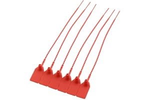 PZRT 50pcs Plastic High Security Seal With Metal Insert Adjustable Self-Locking Pull Tight Cable Ties Tags Disposable Wire Padlock for Cargo Container Seal Lock Red