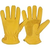 KKOYING Leather Work Gloves, Winter Warm Leather Gloves for Men and Women, Gardening Gloves Abrasion and Puncture Resistance, S