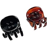Parcelona French Button Small Black Shell Brown Covered Spring Celluloid Acetate Jaw Hair Claw Clip - 2 Pieces