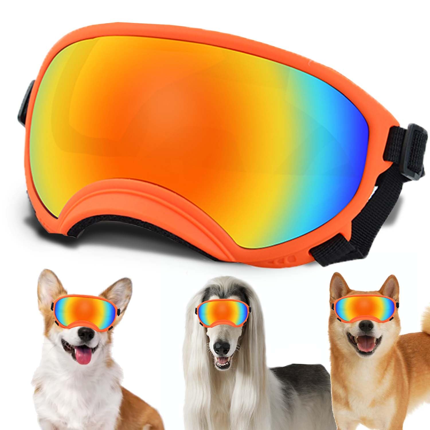Dog Sunglasses, Dog Goggles with Adjustable Strap, UV Protection, Windproof, Suitable for Small Medium-Dogs, Dogs Eyes Protection