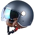 Open Face Motorcycle Helmet for Adults, DOT Approved,3/4 Retro Vespa Helmet, Dual Visors Men's and Women's Motorbike Casco for Moped Cruiser Bobber and Chopper
