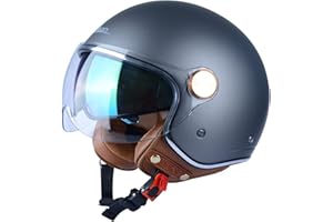 BEON Open Face Motorcycle Helmet for Adults, DOT Approved,3/4 Retro Vespa Helmet, Dual Visors Men's and Women's Motorbike Casco for Moped Cruiser Bobber and Chopper