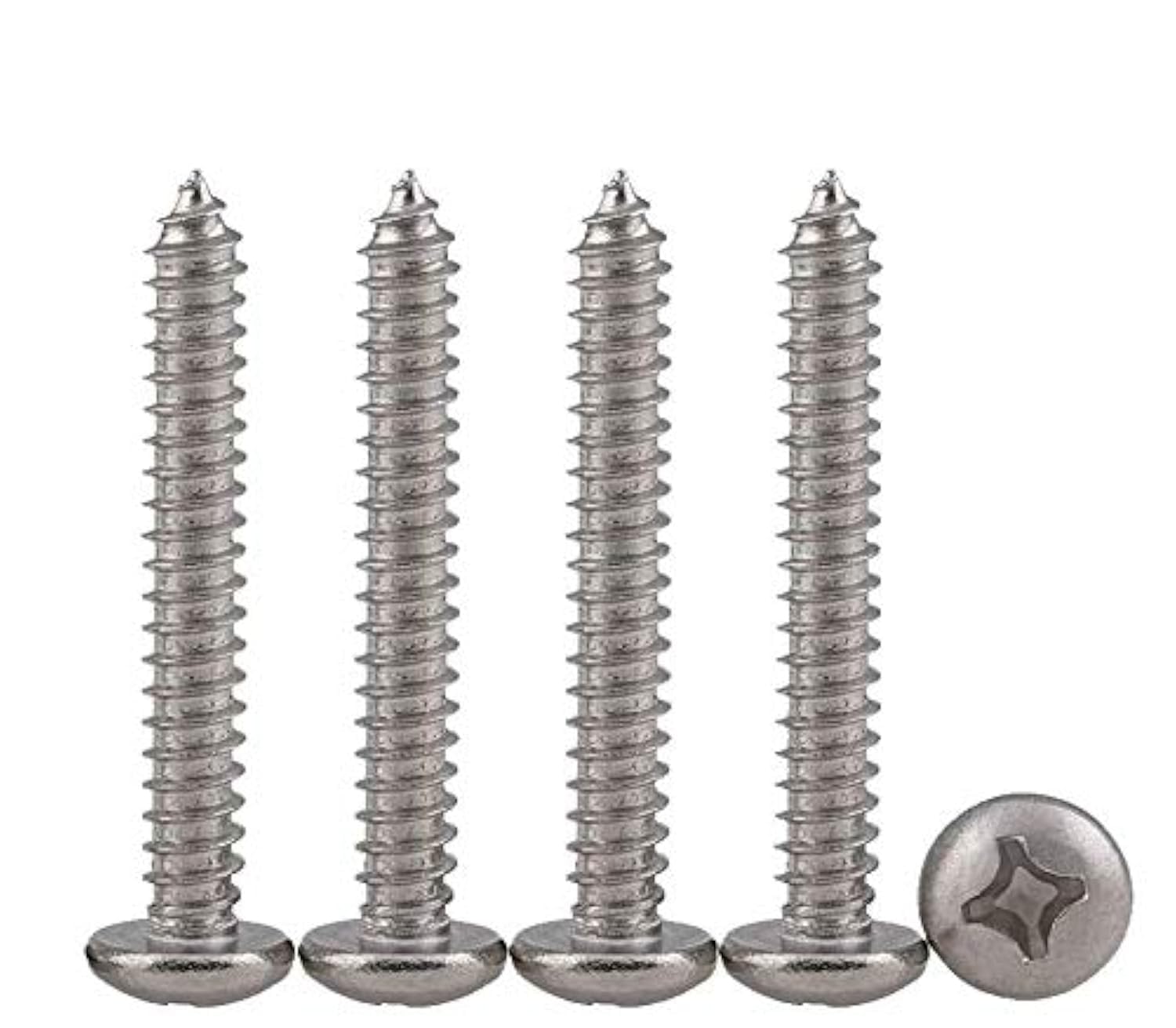 Drenky M5X30 50 PCS Phillips Pan Head Screws 304 Stainless Steel Self-Tapping Screws Self-drilling Wood Screws Standard Cross Groove Full Thread Woodworking Fastener (M5X30 50Pcs)